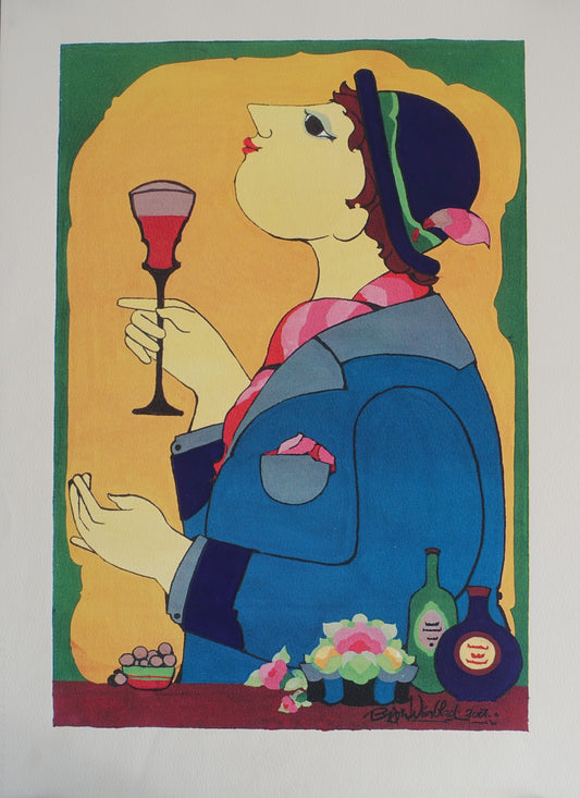 2007 Wiinblad Wine Drinking Lady I - Original Vintage Poster