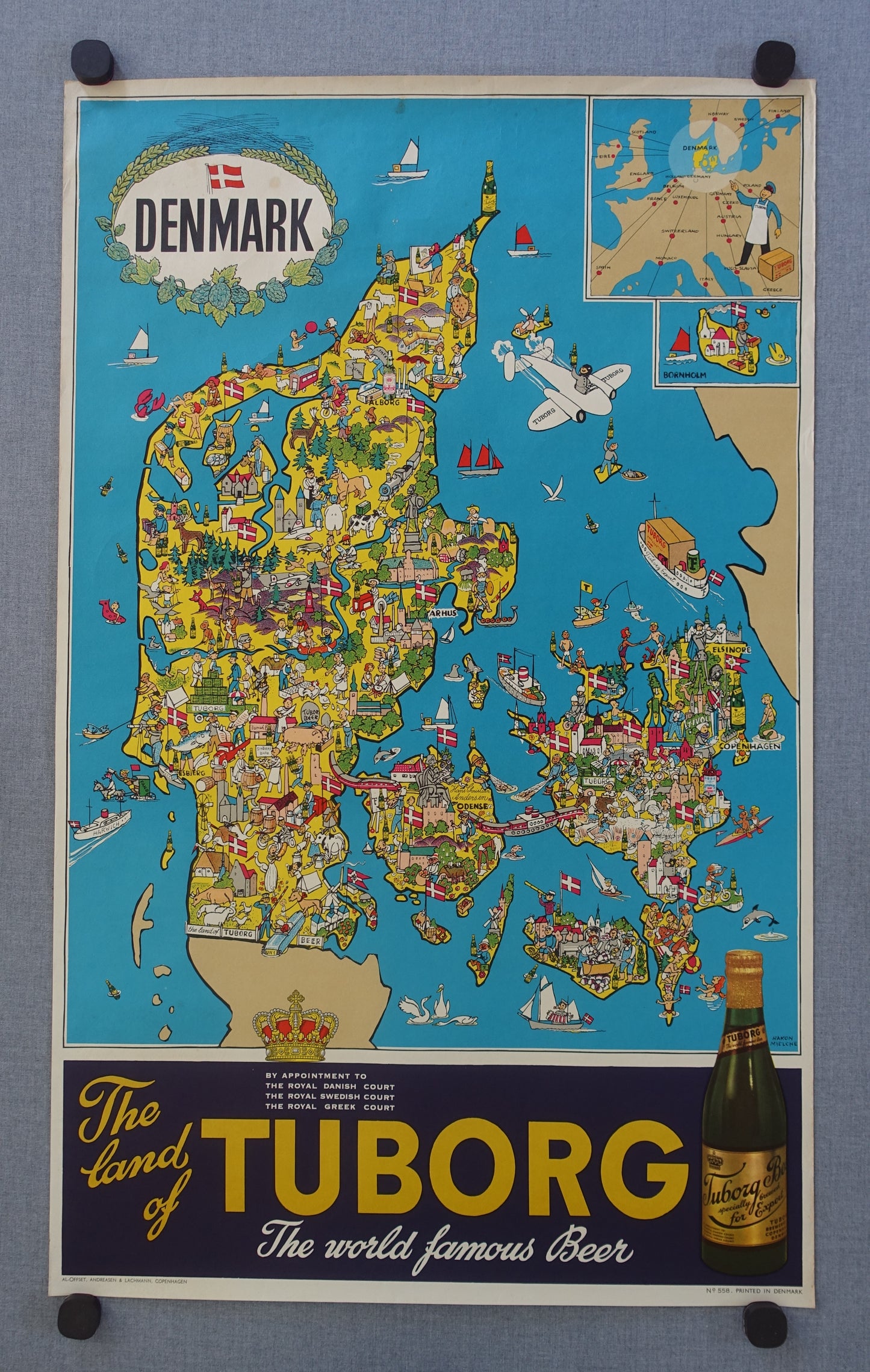 1950s Tuborg Beer Advertisement (map of Denmark) - Original Vintage Poster