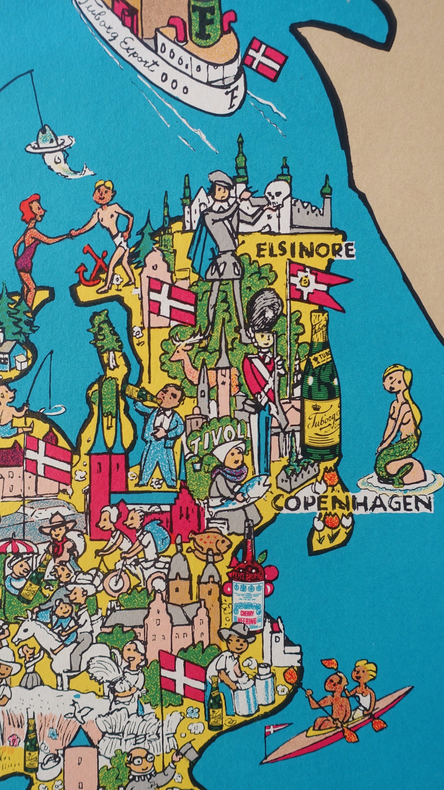 1950s Tuborg Beer Advertisement (map of Denmark) - Original Vintage Poster