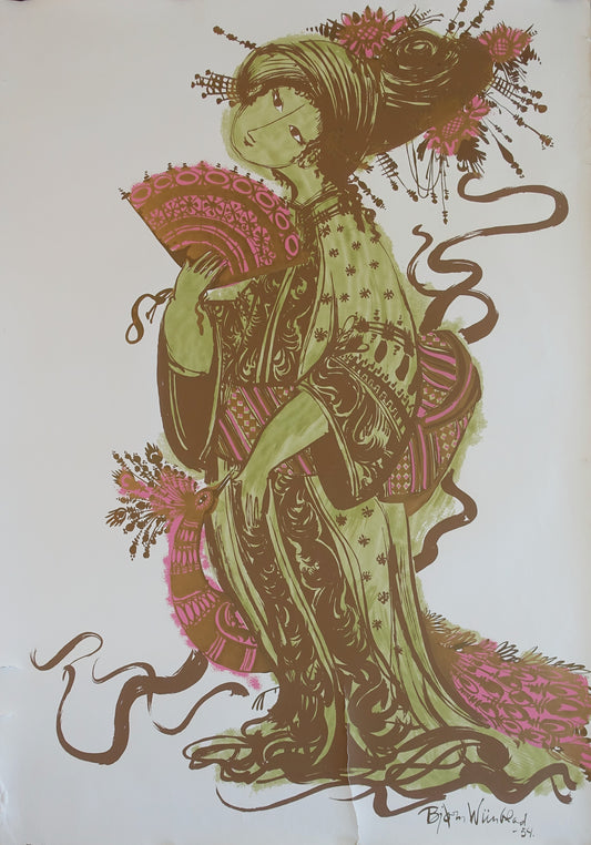 1954 Bjørn Wiinblad's The Teahouse of the August Moon at The New Theater (Green) - Original Vintage Poster