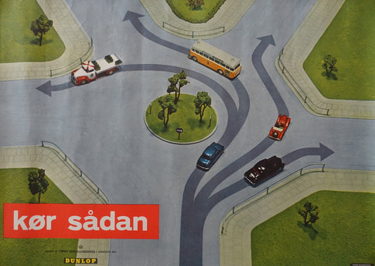 1950s Traffic Safety Poster - Roundabout - Original Vintage Poster