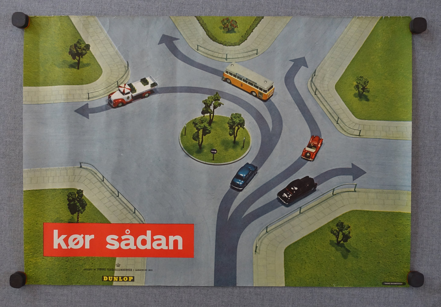 1950s Traffic Safety Poster - Roundabout - Original Vintage Poster