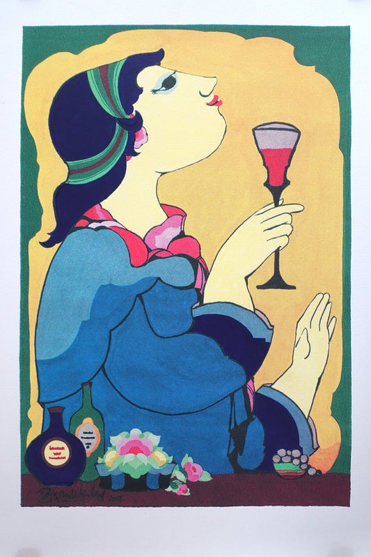 2007 Wiinblad Wine Drinking Lady II - Original Vintage Poster
