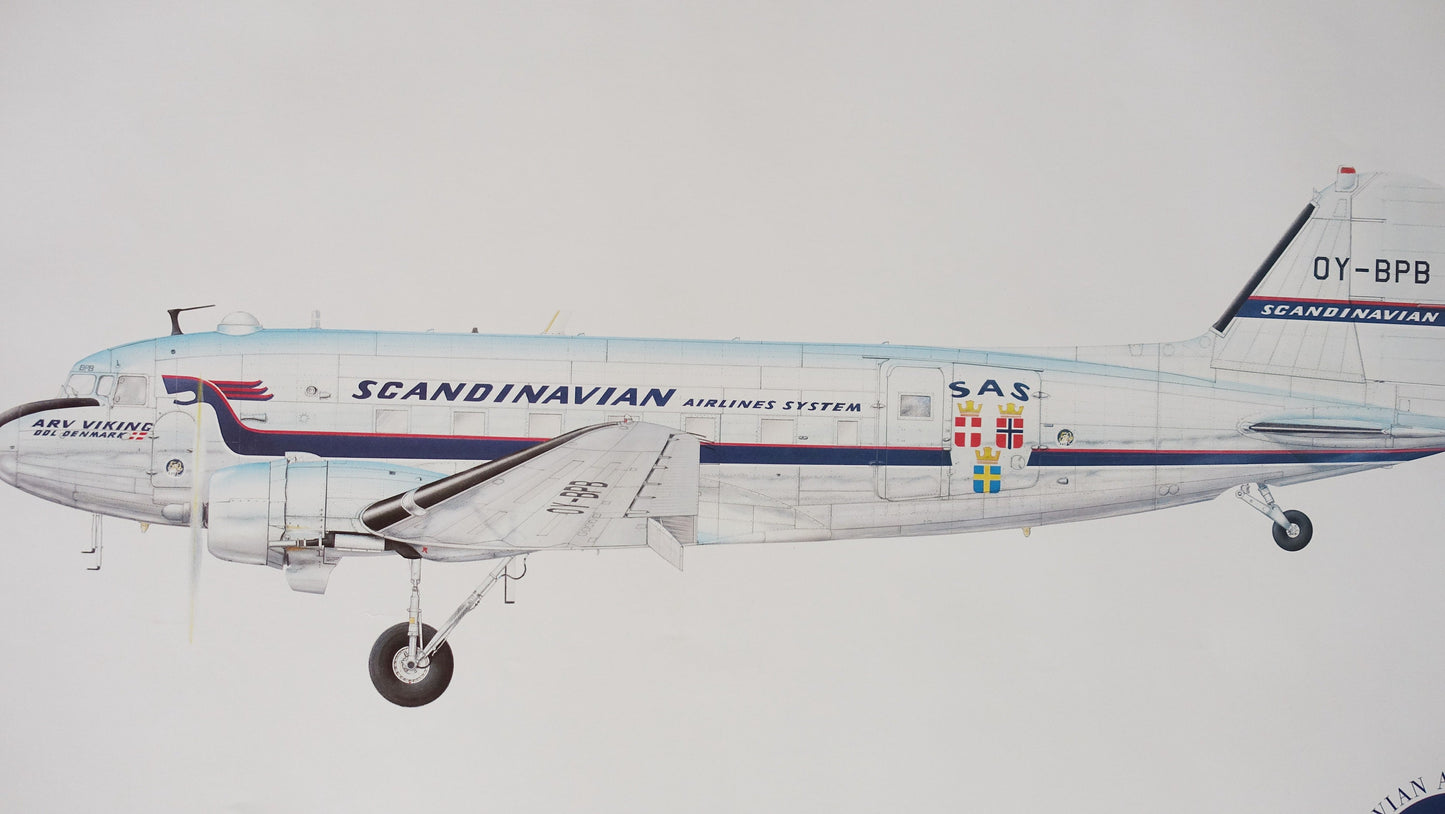 1990s Scandinaivan Airlines 50th Anniversary - Original Vintage Poster