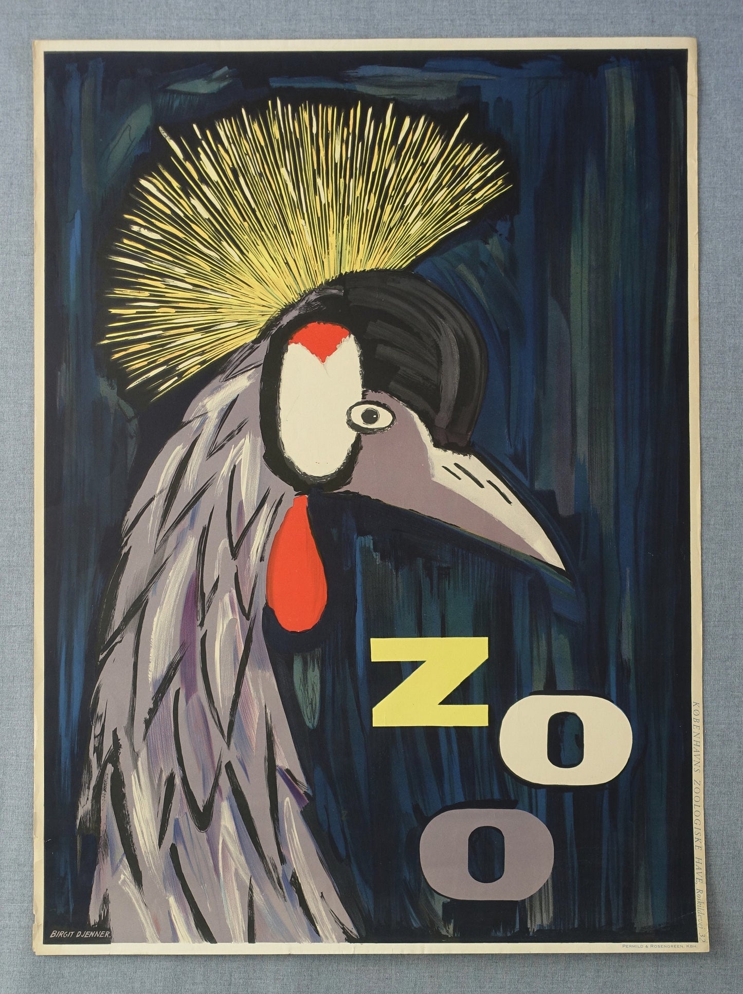 1960s Copenhagen Zoo (African Crowned Crane) - Original Vintage Poster