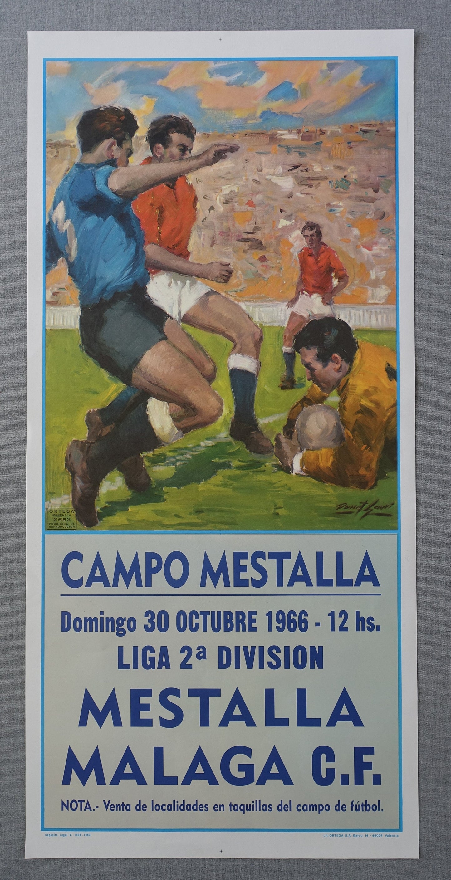 1966 Mestalla - Malaga Football Poster - Original Vintage Poster