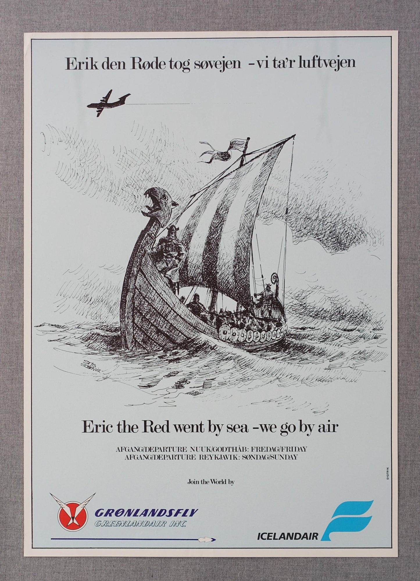 1980s Greenland Air & Iceland Air Travel Poster - Original Vintage Poster