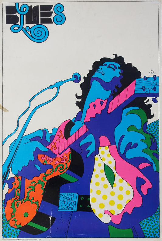 1968 Blues Psychedelic Poster by Ib K. Olsen - Original Vintage Poster