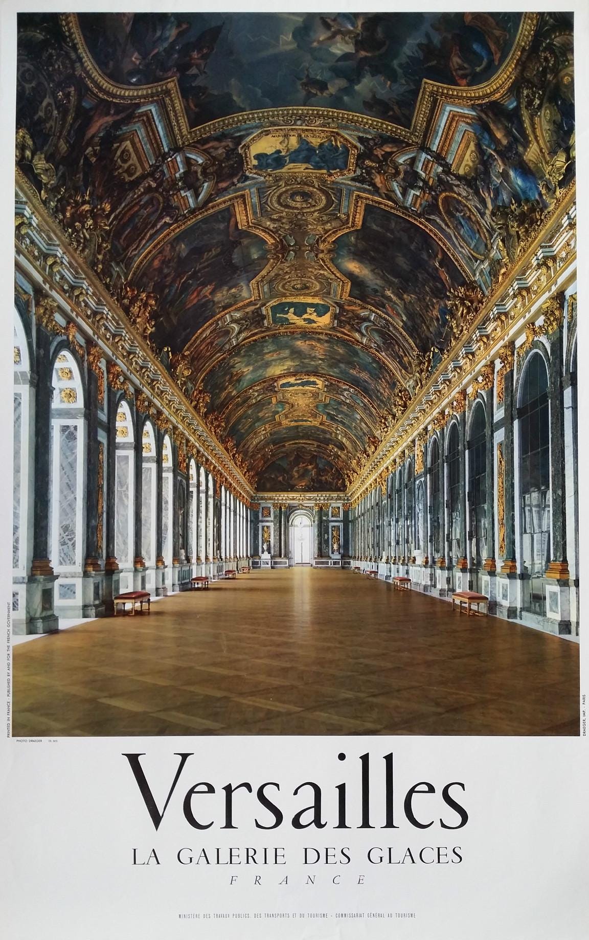 1960s France, Versailles - La Galerie des Glaces - Original Vintage Poster