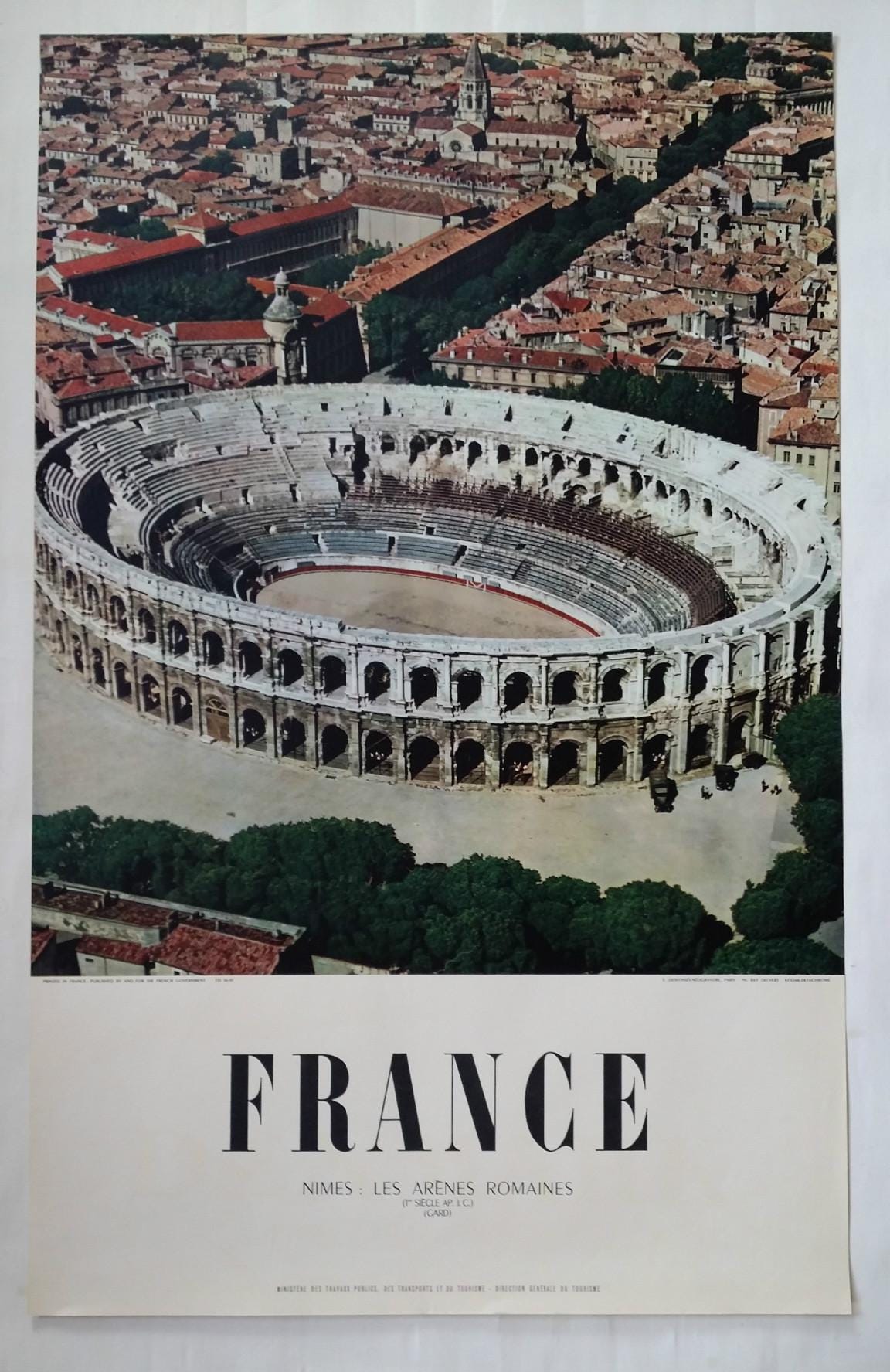 1960s France Travel Poster, Nîmes, Roman Arena - Original Vintage Poster