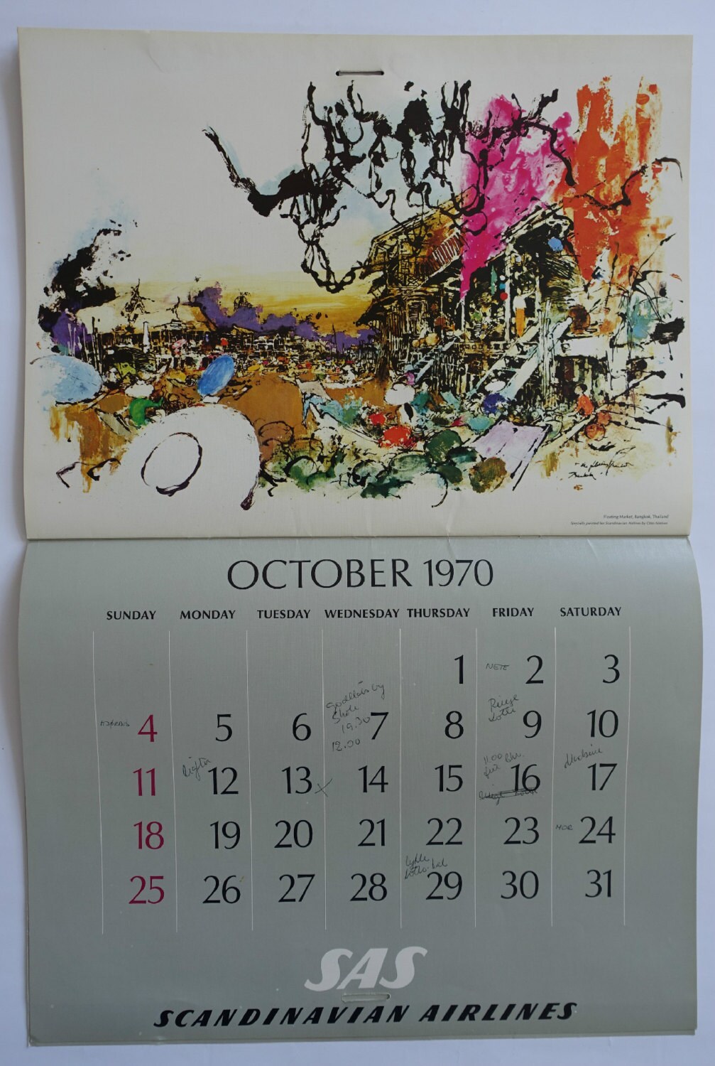 1970 SAS Airlines Calendar by Otto Nielsen - Original Vintage Calendar