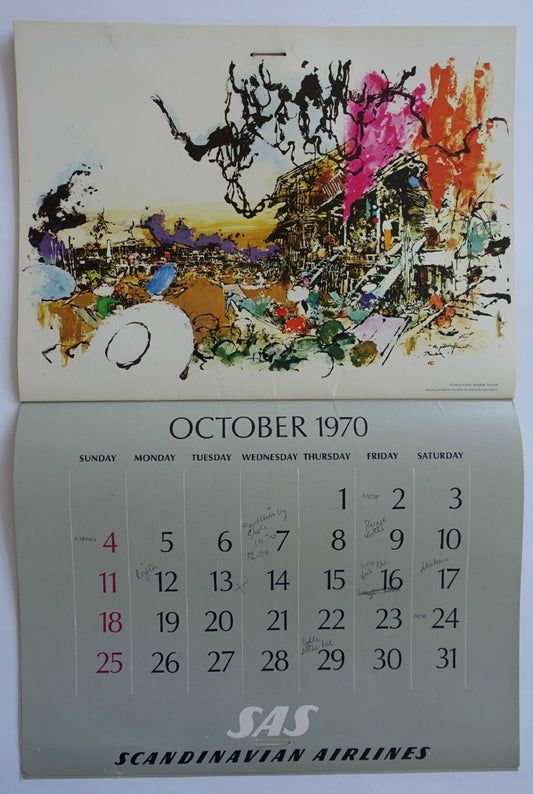 1970 SAS Airlines Calendar by Otto Nielsen - Original Vintage Calendar