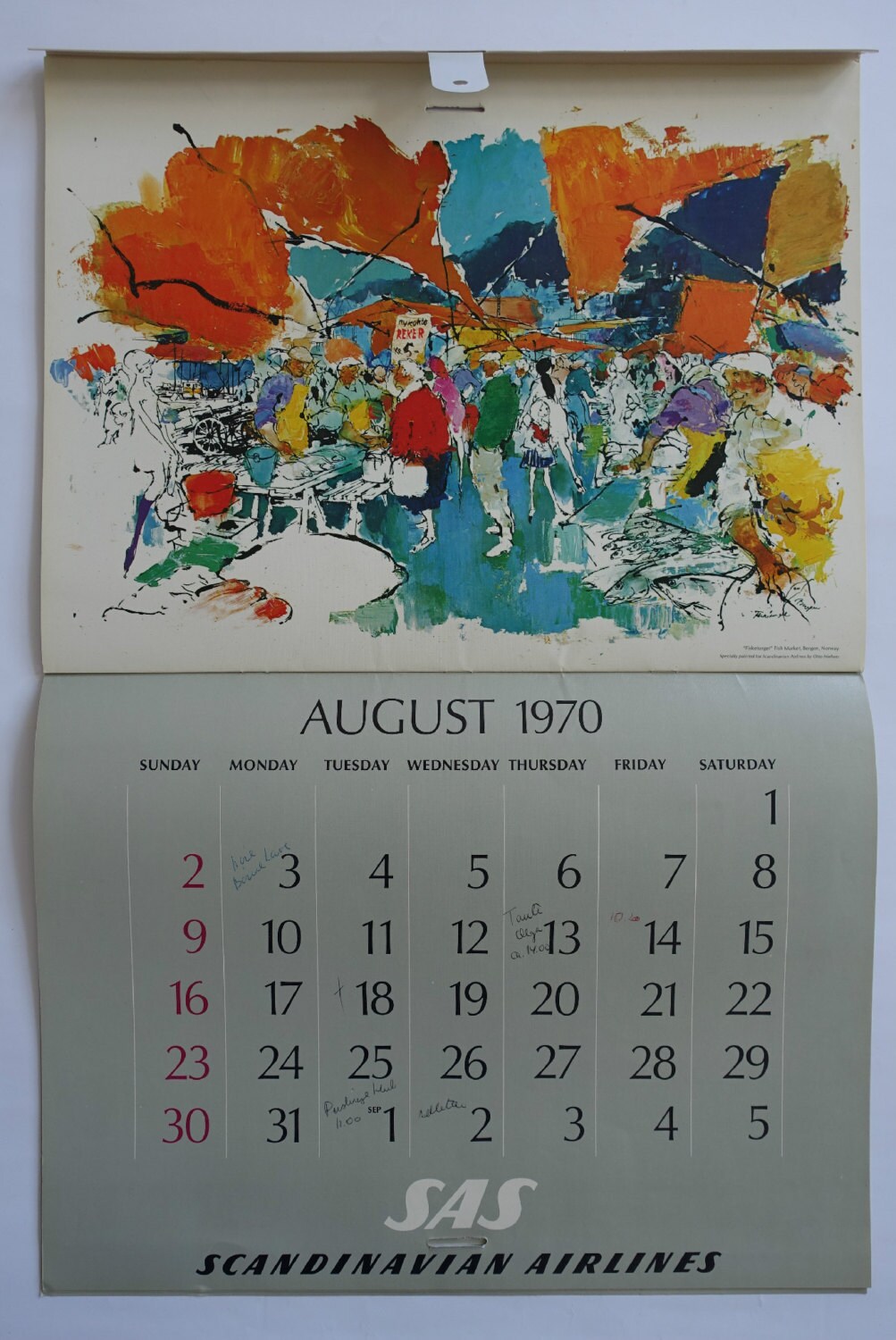 1970 SAS Airlines Calendar by Otto Nielsen - Original Vintage Calendar