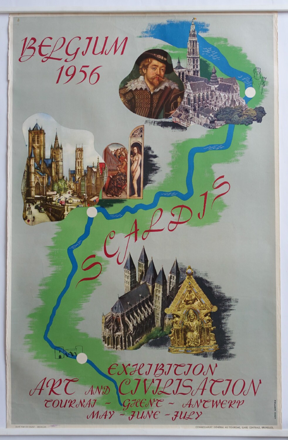 1956 Belgian Travel Poster "Exhibition Art and Civilization" - Original Vintage Poster