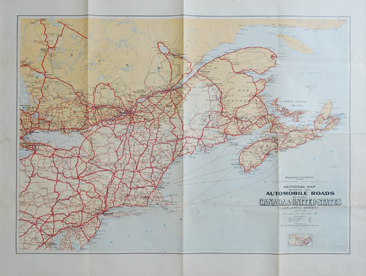 1930 Automobile Roads between USA and Canada - Original Vintage Map