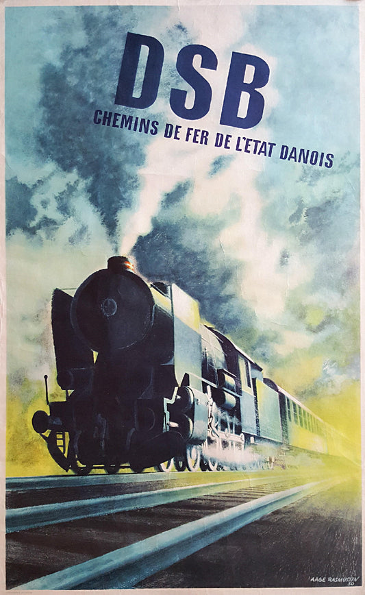 1950 Steam Locomotive by Aage Rasmussen for Danish State Rails - Original Vintage Poster