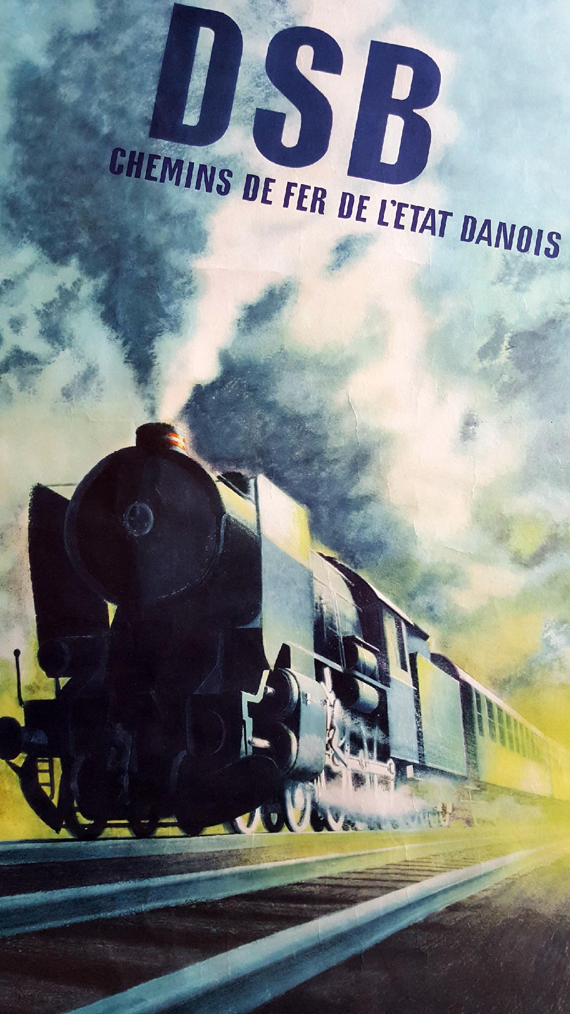 1950 Steam Locomotive by Aage Rasmussen for Danish State Rails - Original Vintage Poster