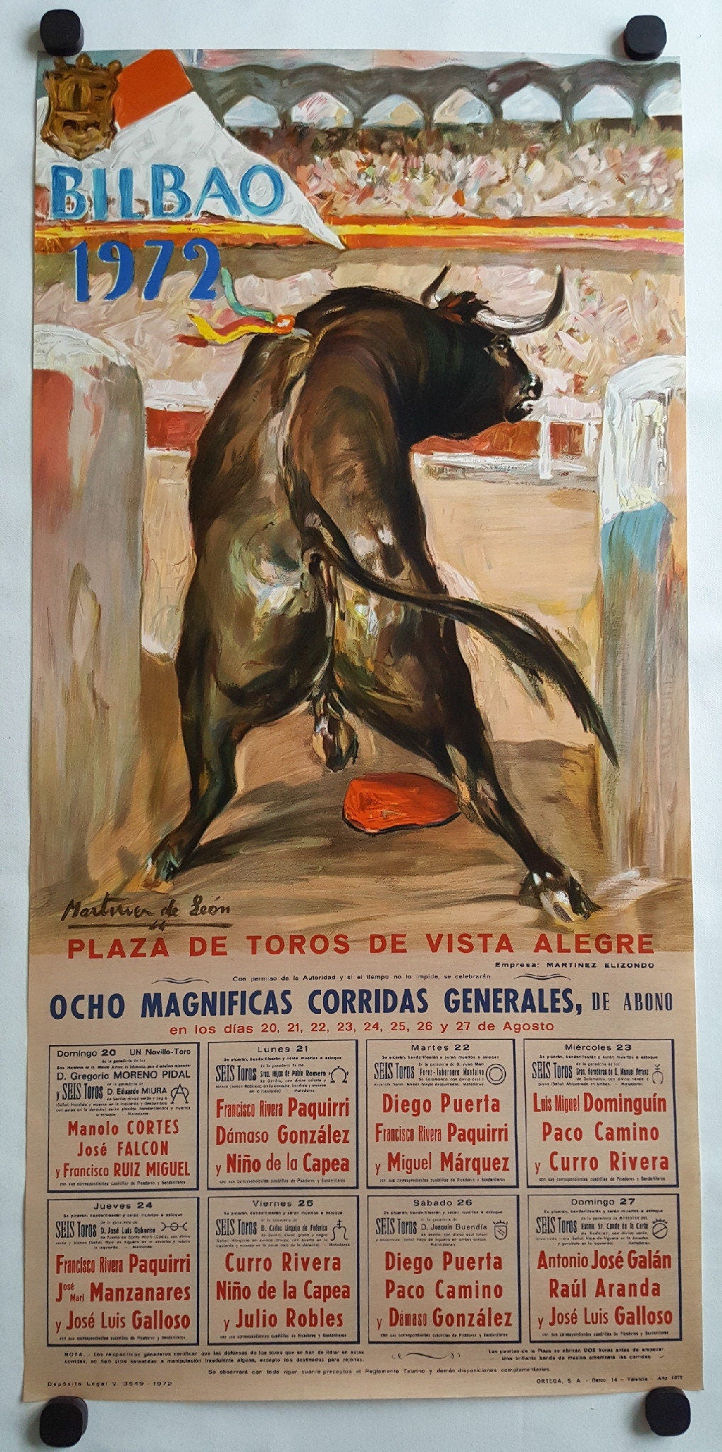 1972 Bullfighting Show in Bilbao Spain - Original Vintage Poster