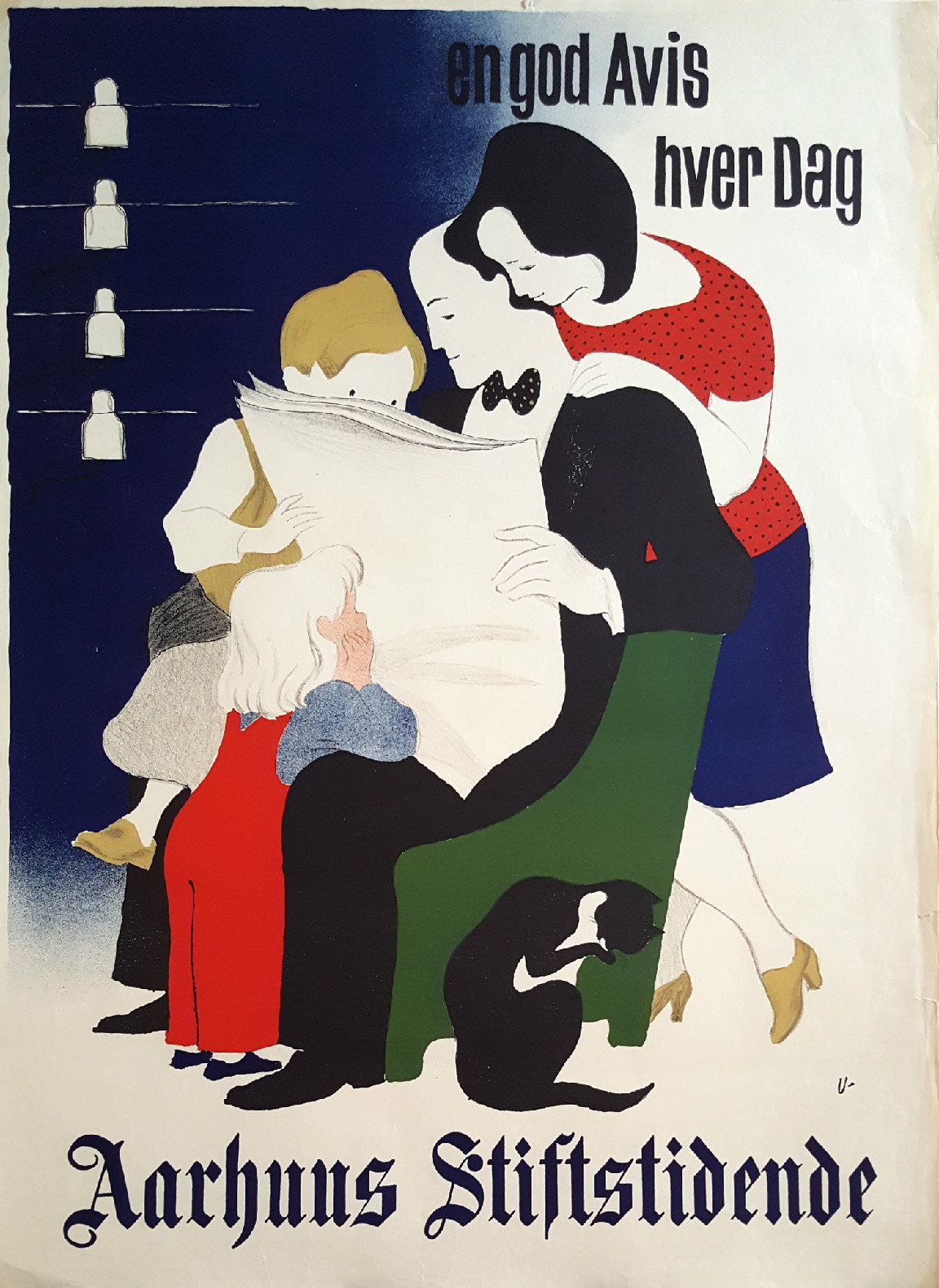 1940s Newspaper Advertisement by Arne Ungermann Aarhus Stiftstidende - Original Vintage Poster