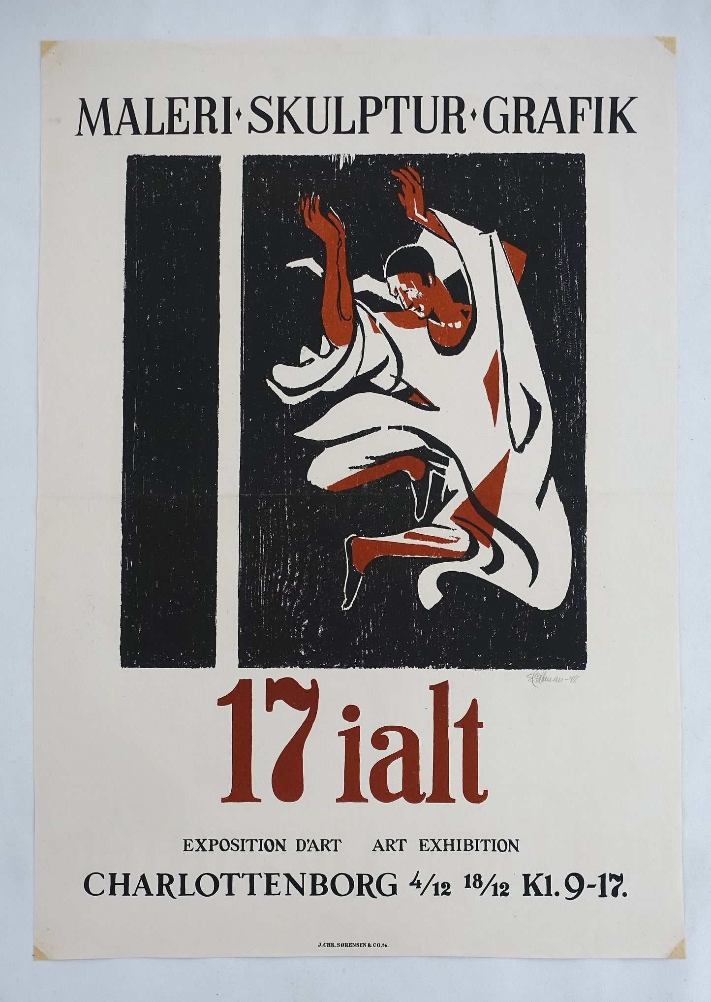 1948 Danish Arts Exhibition Poster Charlottenborg - Original Vintage Poster