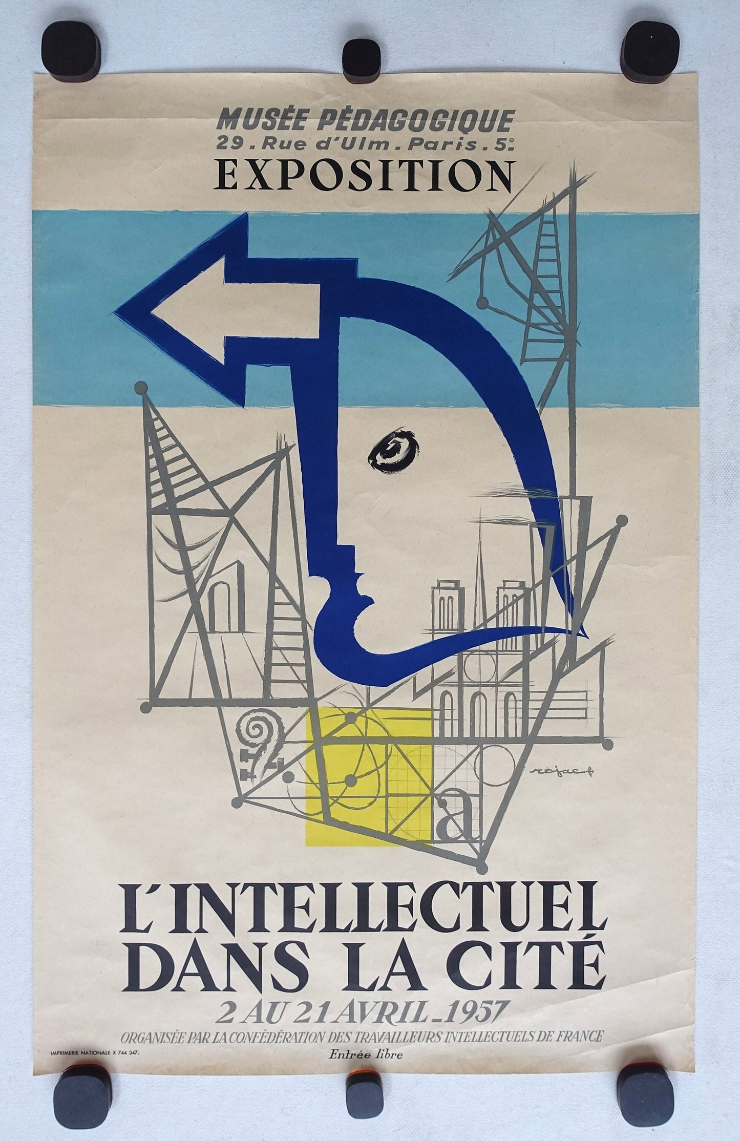 1957 French Exhibition Poster l'Intellectuel dans la Cite - Original Vintage Poster