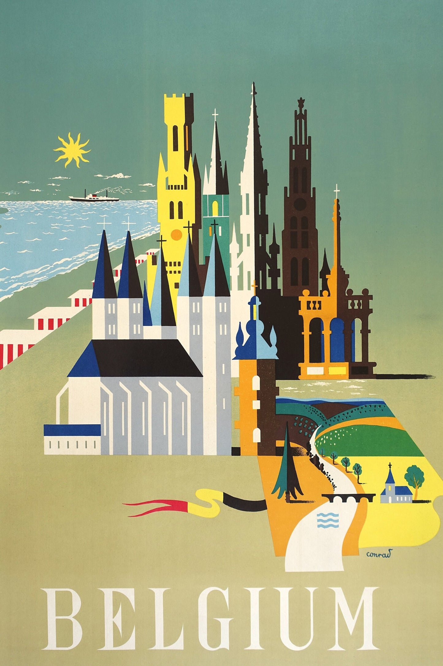 1950 Belgium Travel Poster by Conrad - Original Vintage Poster