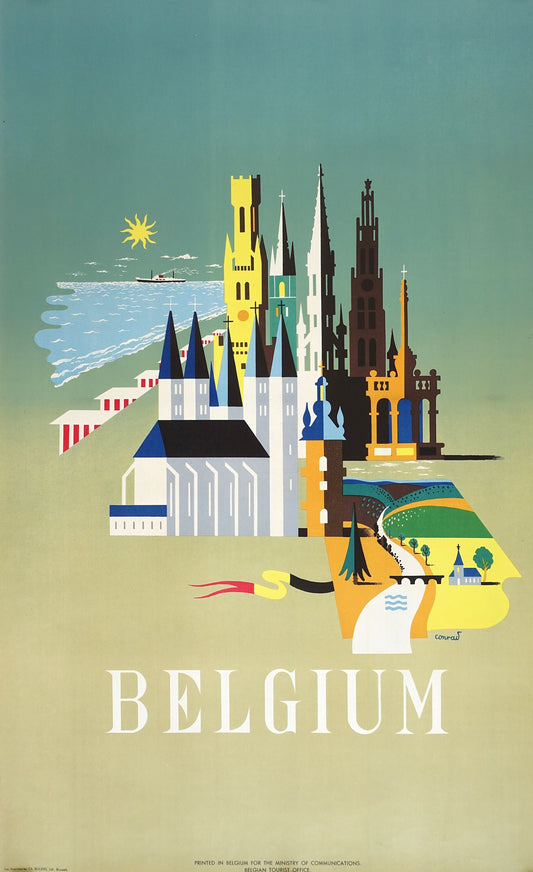 1950 Belgium Travel Poster by Conrad - Original Vintage Poster