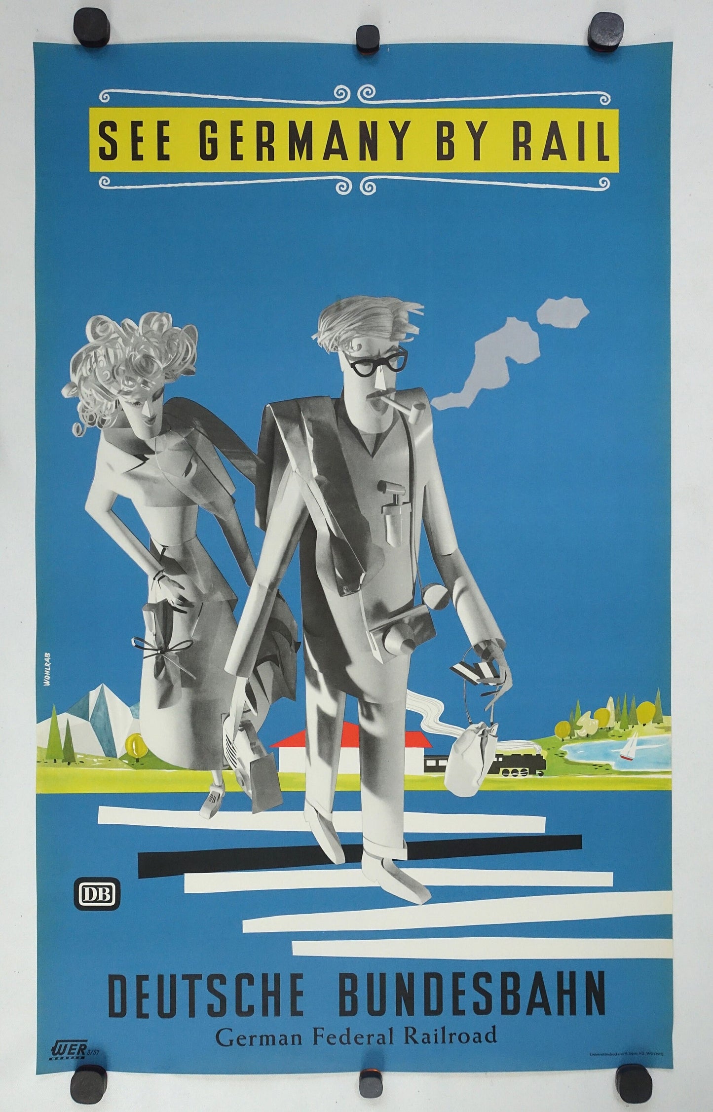1957 German Railroad Travel Poster - Original Vintage Poster