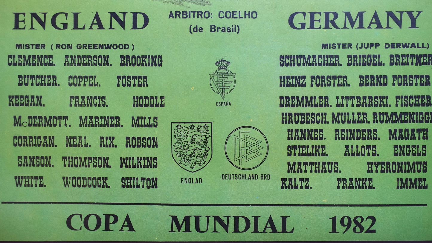 1982 World Cup (Football/Soccer) England - Germany - Original Vintage Poster