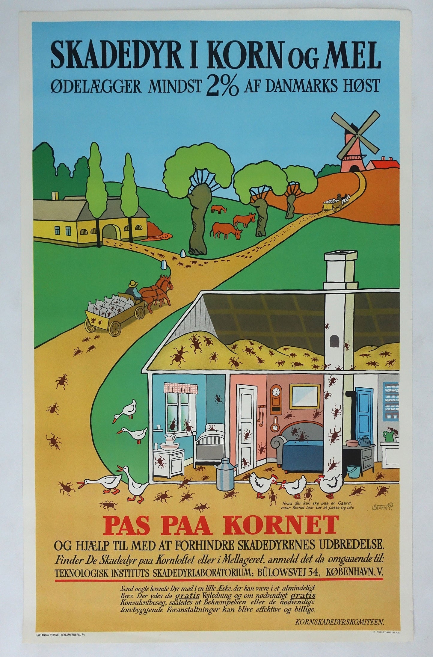 1940s Anti-pest Campaign Poster by Storm P - Original Vintage Poster
