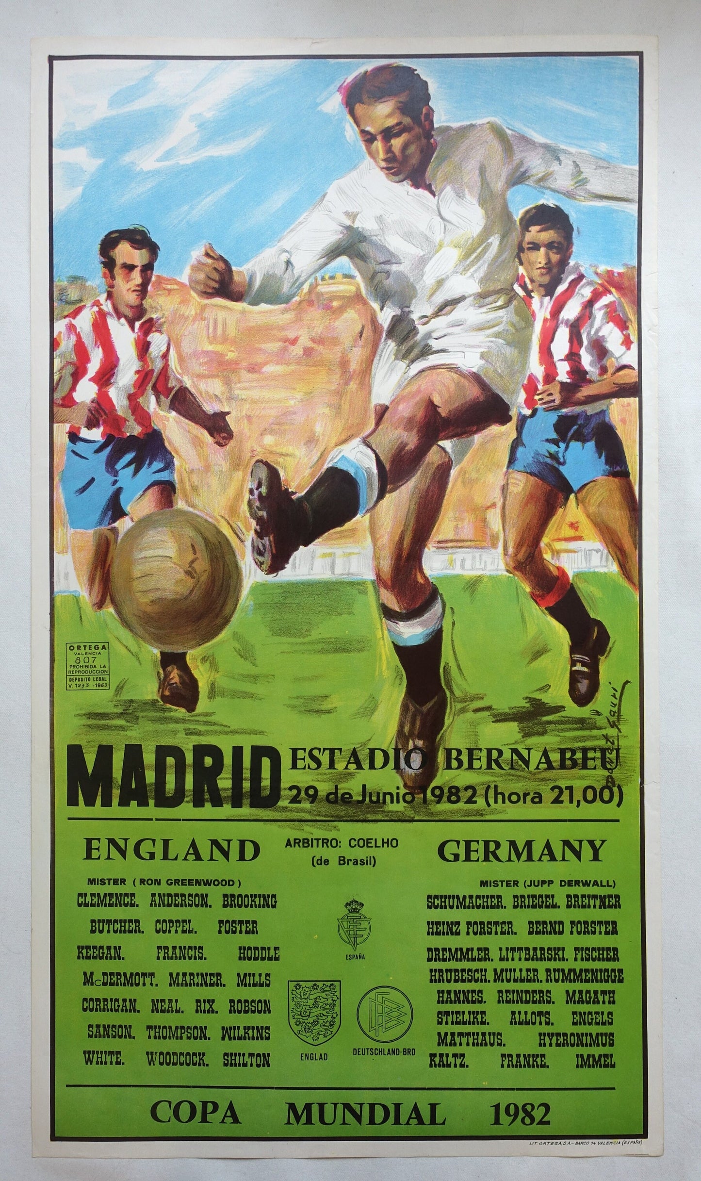 1982 World Cup (Football/Soccer) England - Germany - Original Vintage Poster