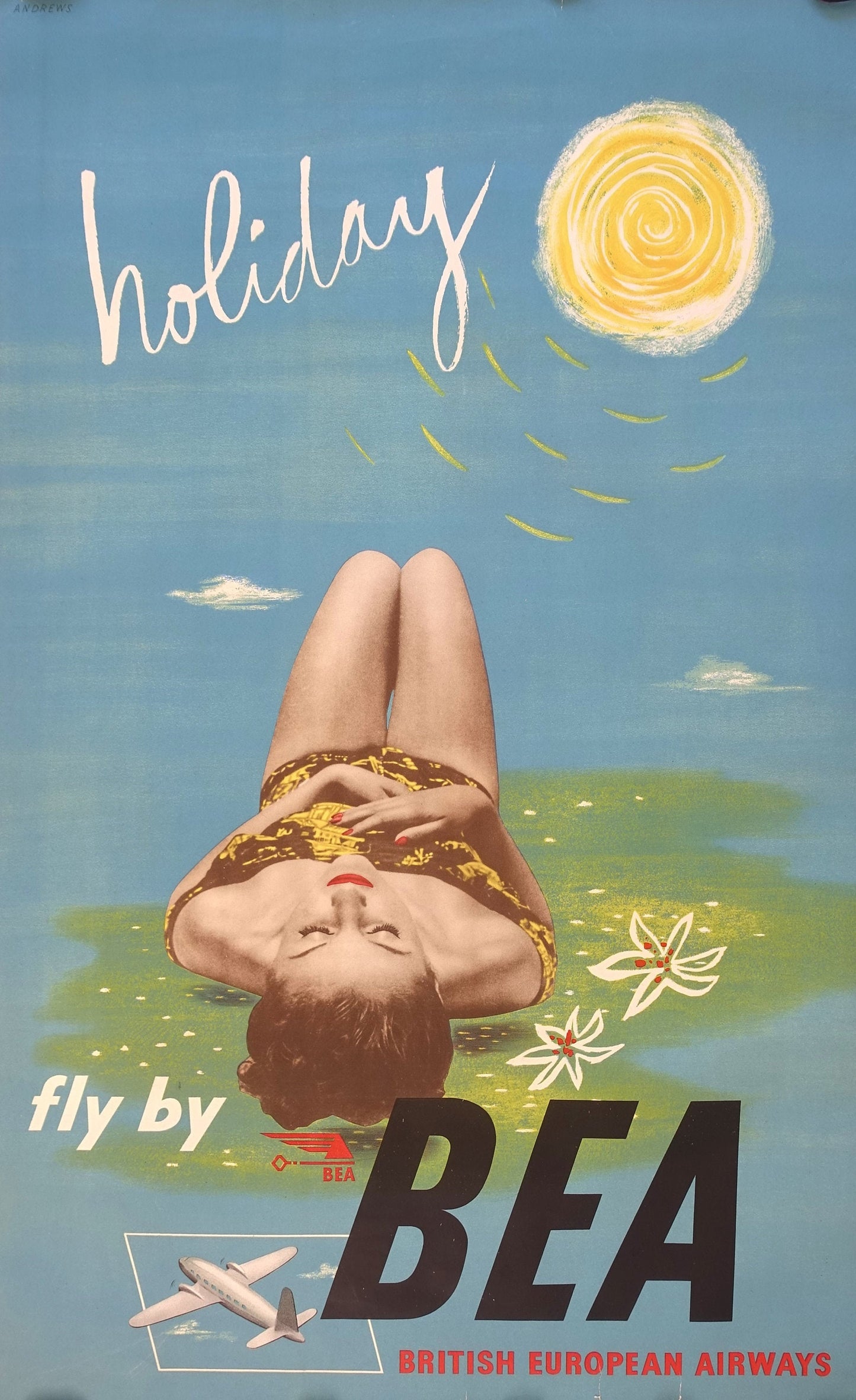 1940s Fly by British European Airways Holiday - Original Vintage Poster