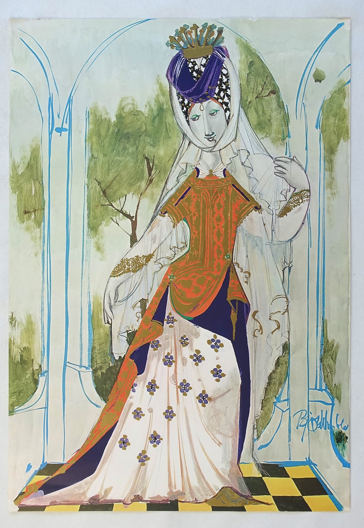 1970s "The Queen" - The Little Mermaid by Bjørn Wiinblad - Original Vintage Poster
