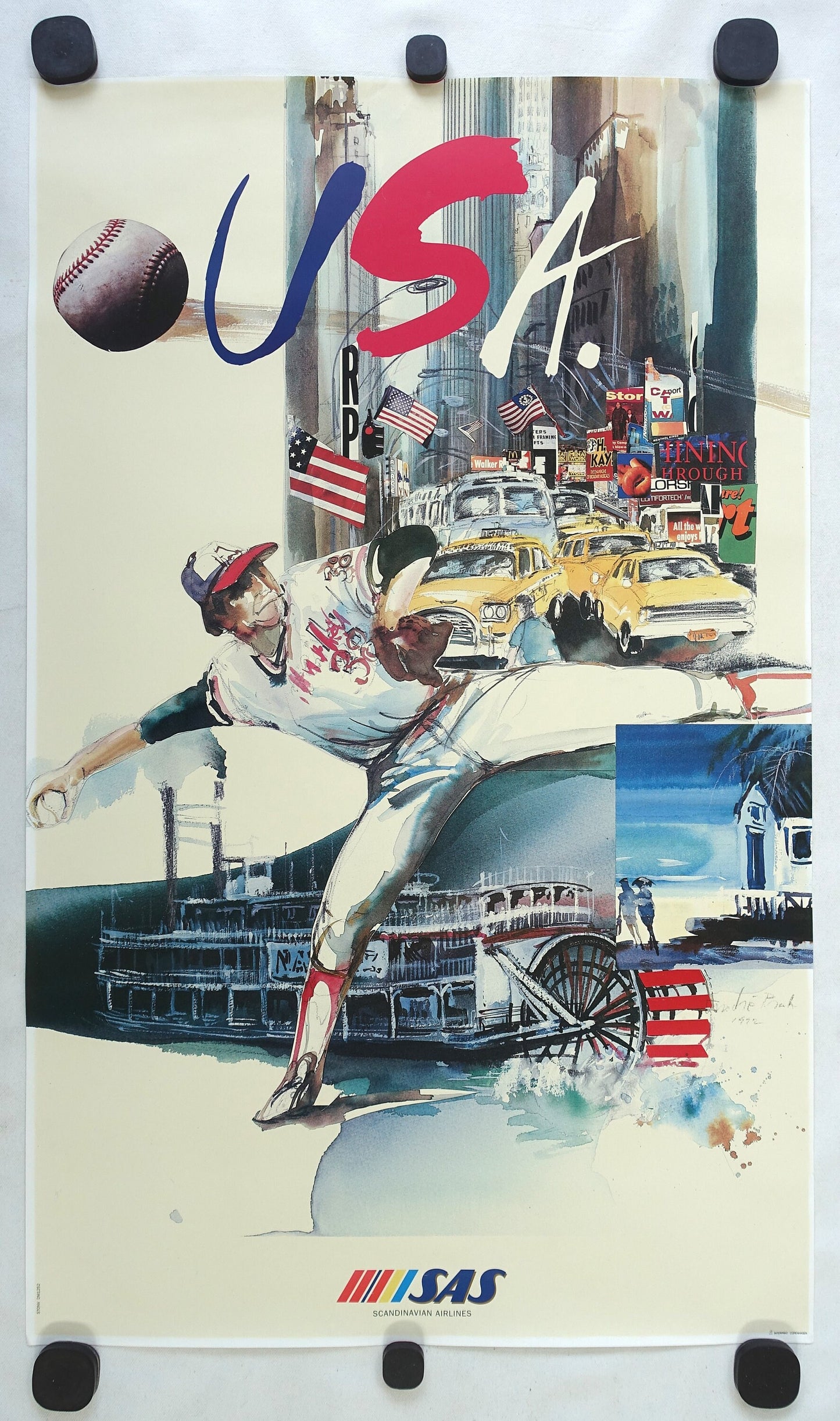 1992 USA Travel Poster by Scandinavian Airlines - Original Vintage Poster