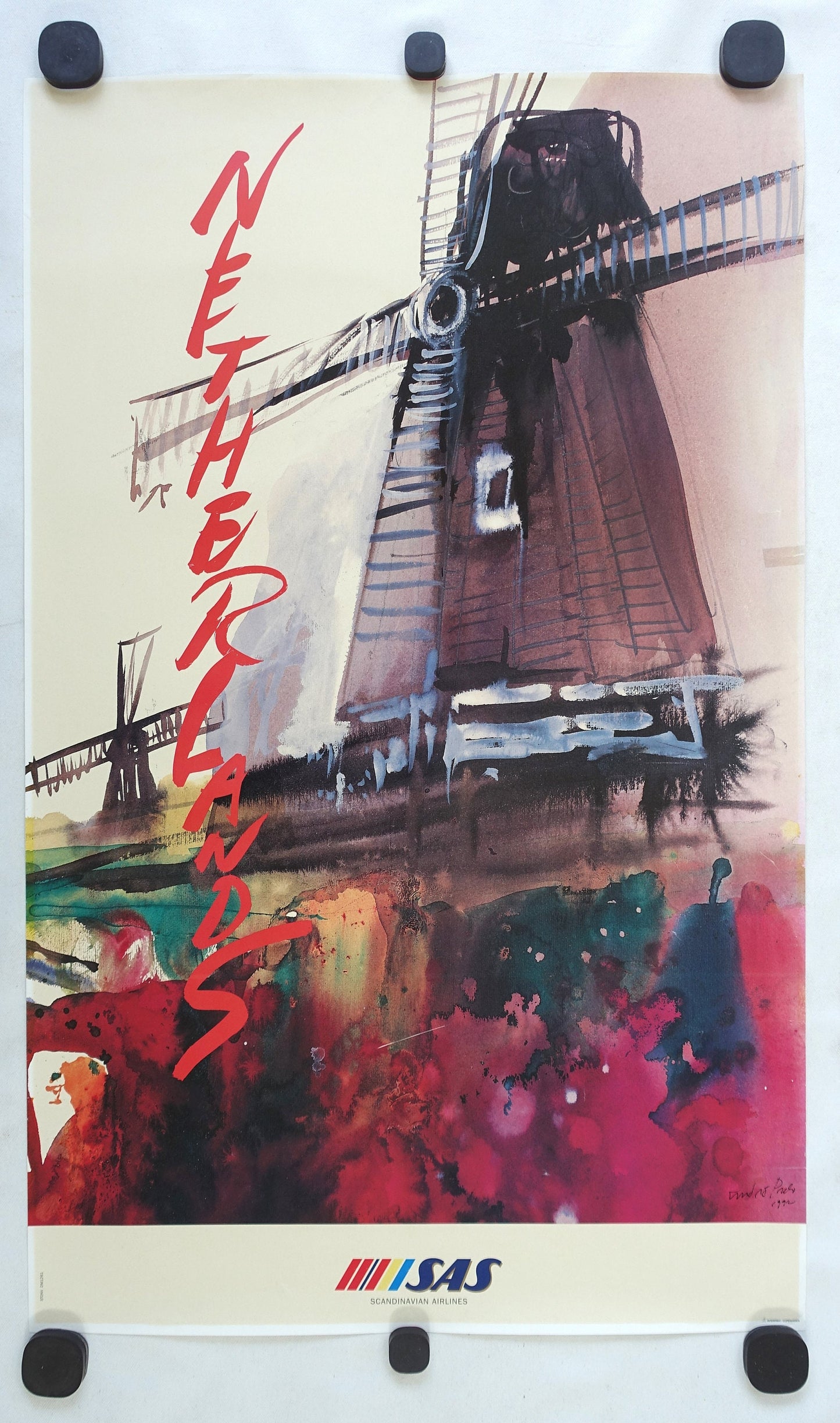 1992 Netherlands Travel Poster by Scandinavian Airlines - Original Vintage Poster
