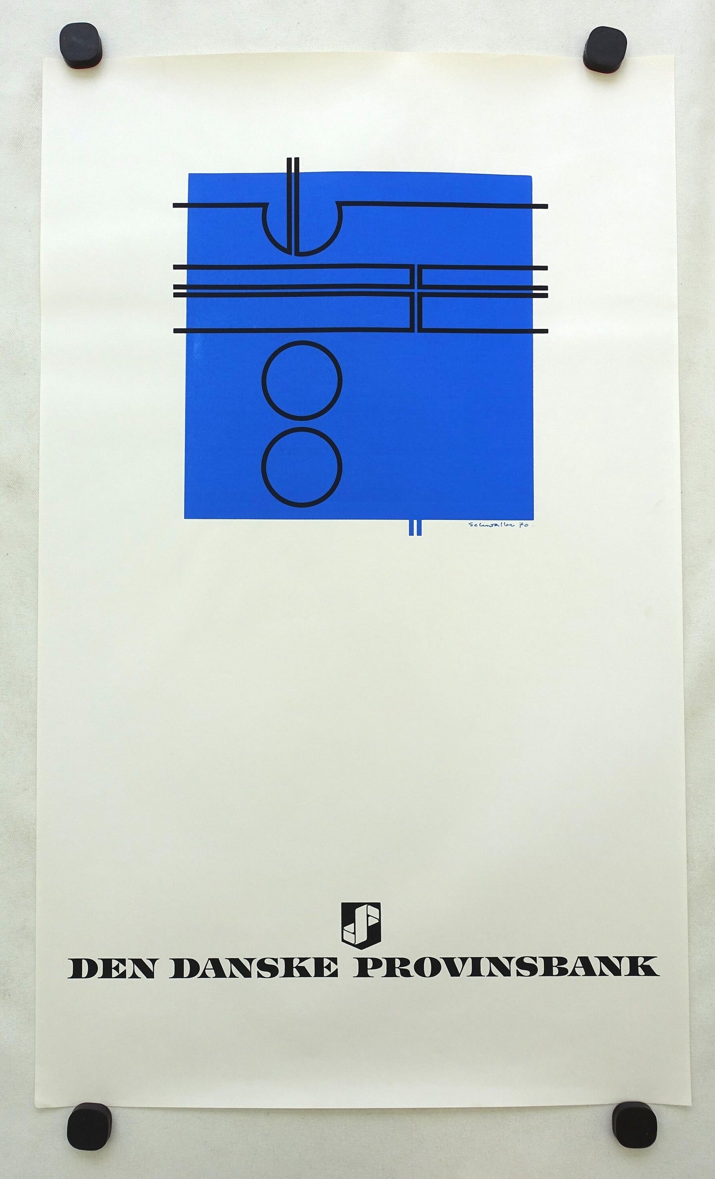 1970 Danish Modern Art (Blue) by Ole Schwalbe - Original Vintage Poster