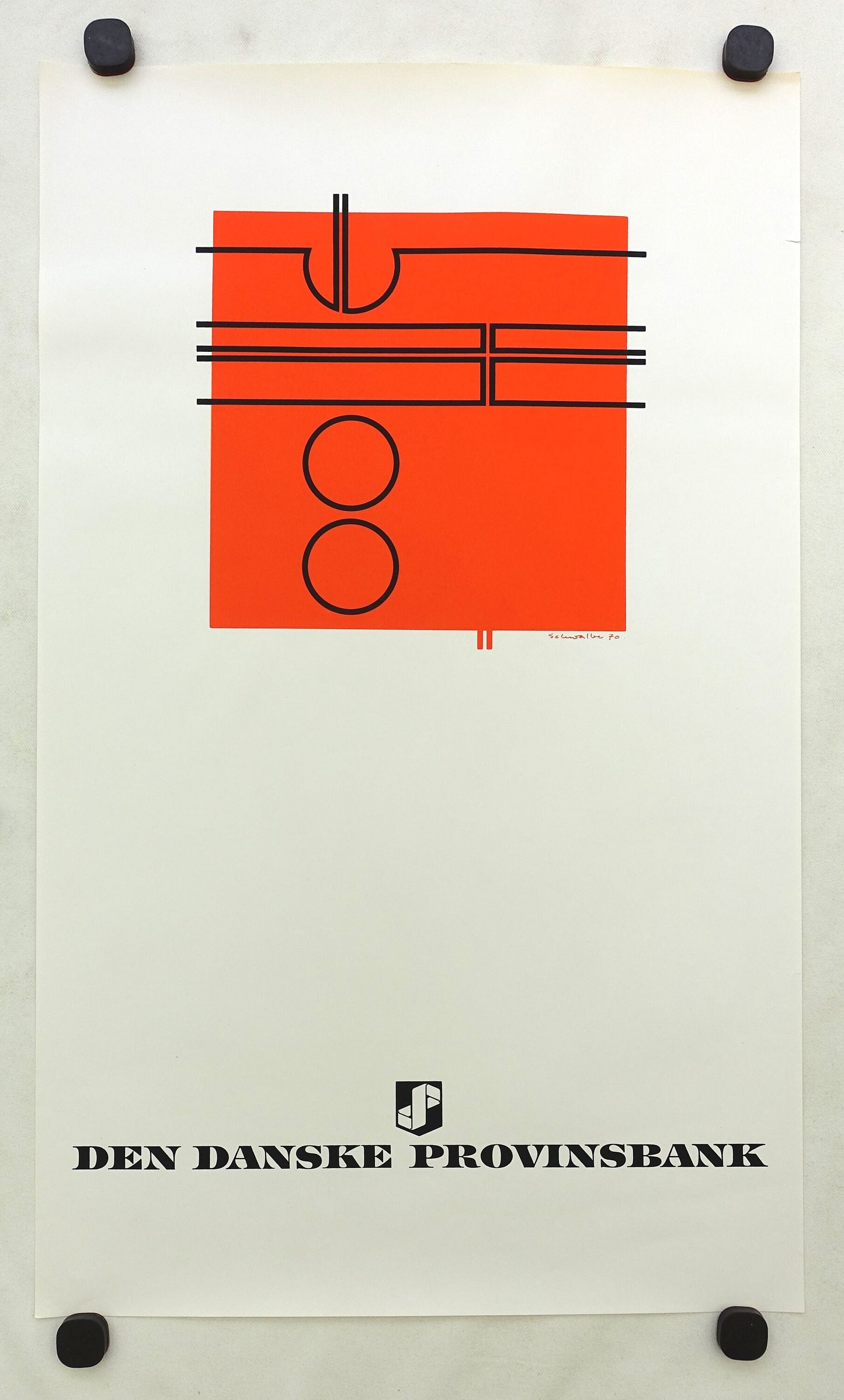 1970 Danish Modern Art (Orange) by Ole Schwalbe - Original Vintage Poster