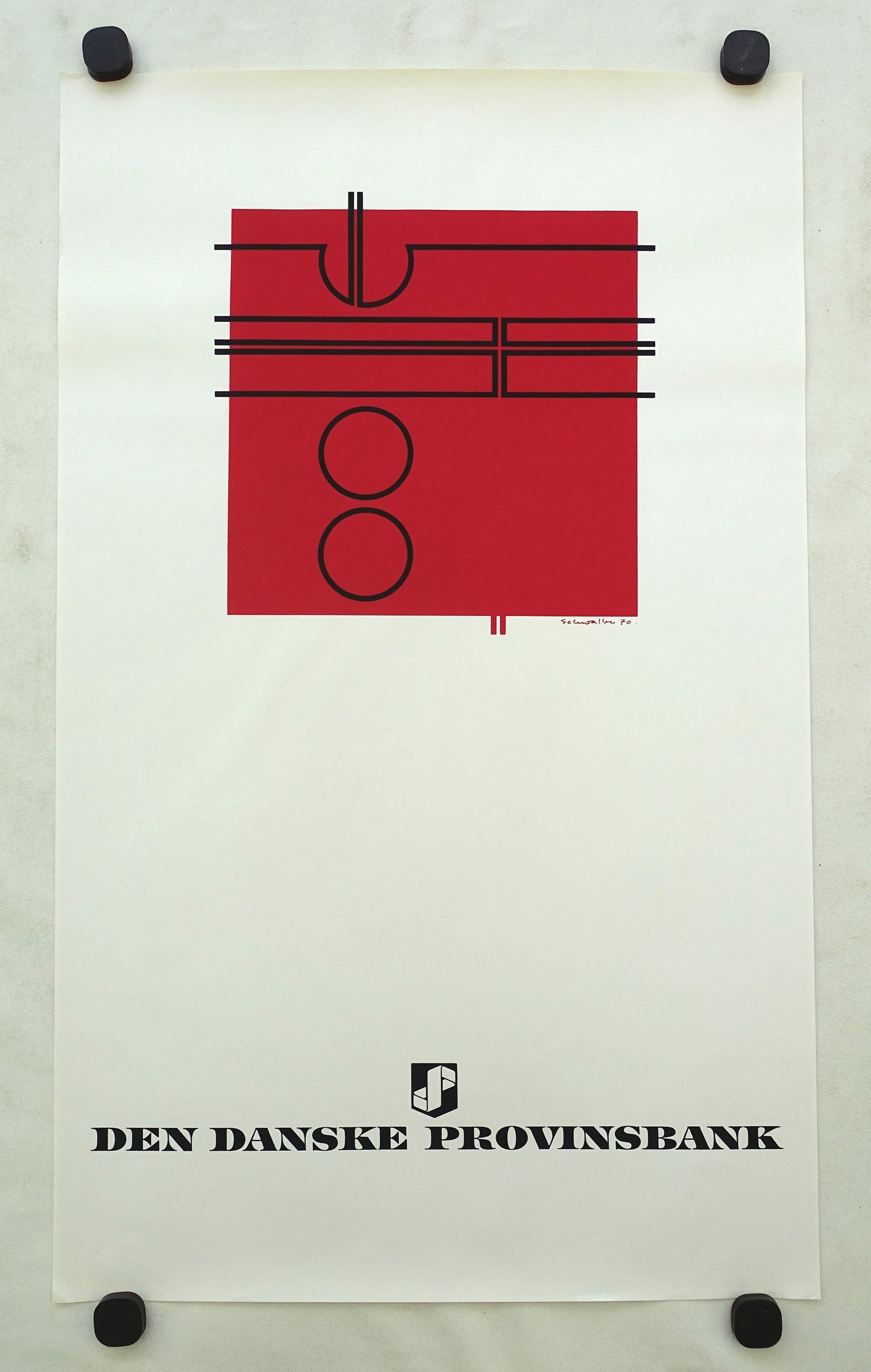 1970 Danish Modern Art (Red) by Ole Schwalbe - Original Vintage Poster