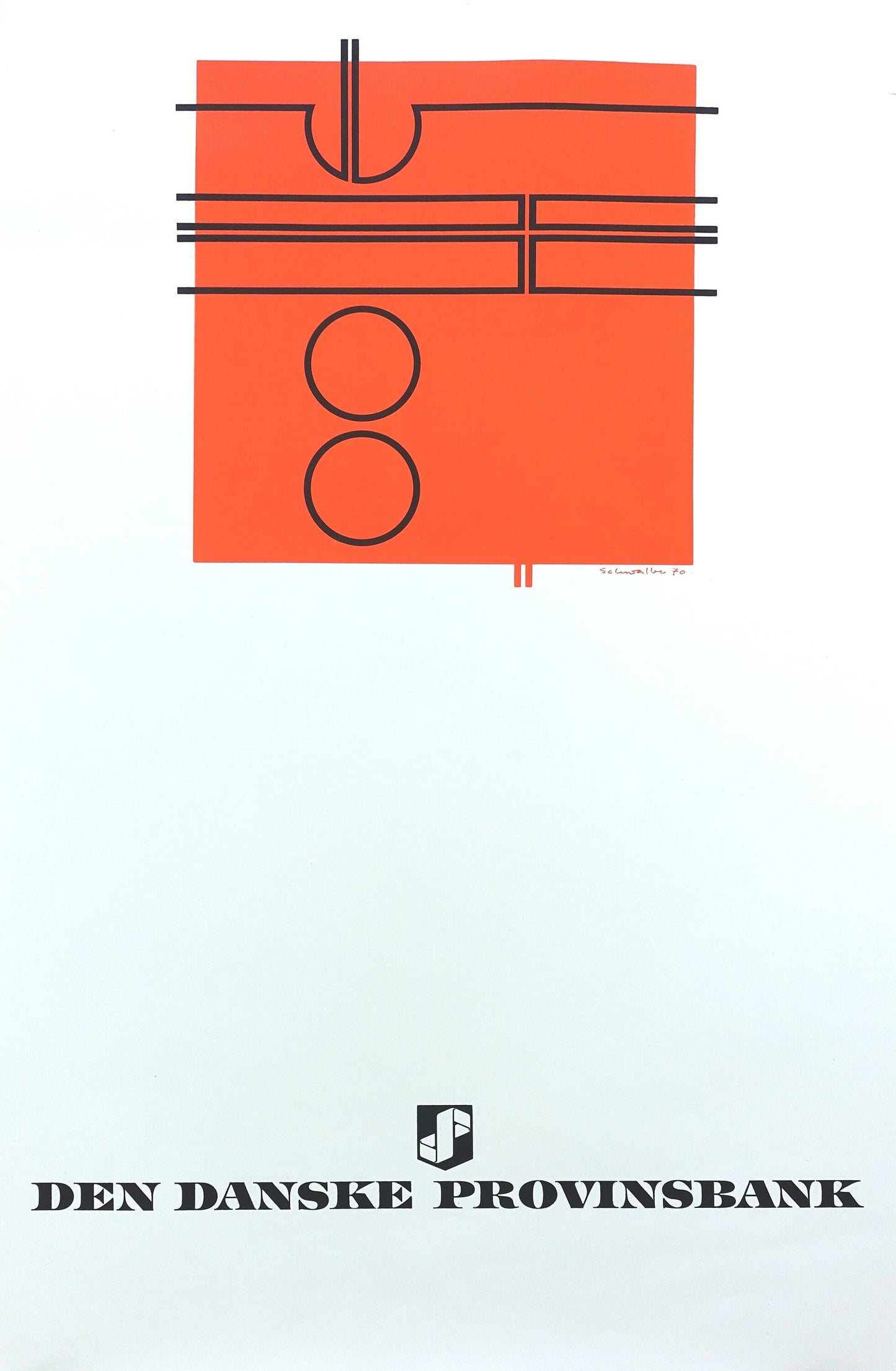 1970 Danish Modern Art (Orange) by Ole Schwalbe - Original Vintage Poster