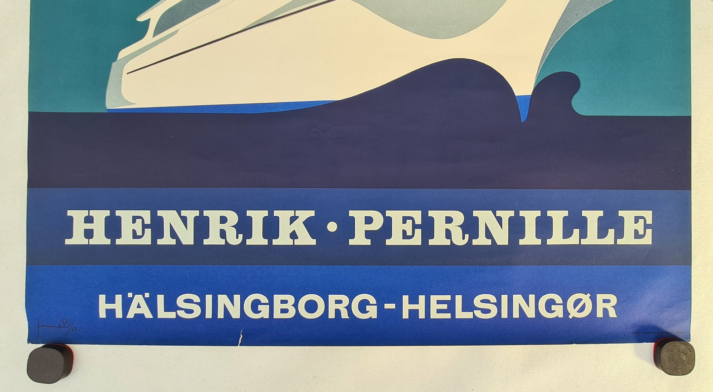 1958 Ferry Route Denmark-Sweden Sundbusserne - Original Vintage Poster
