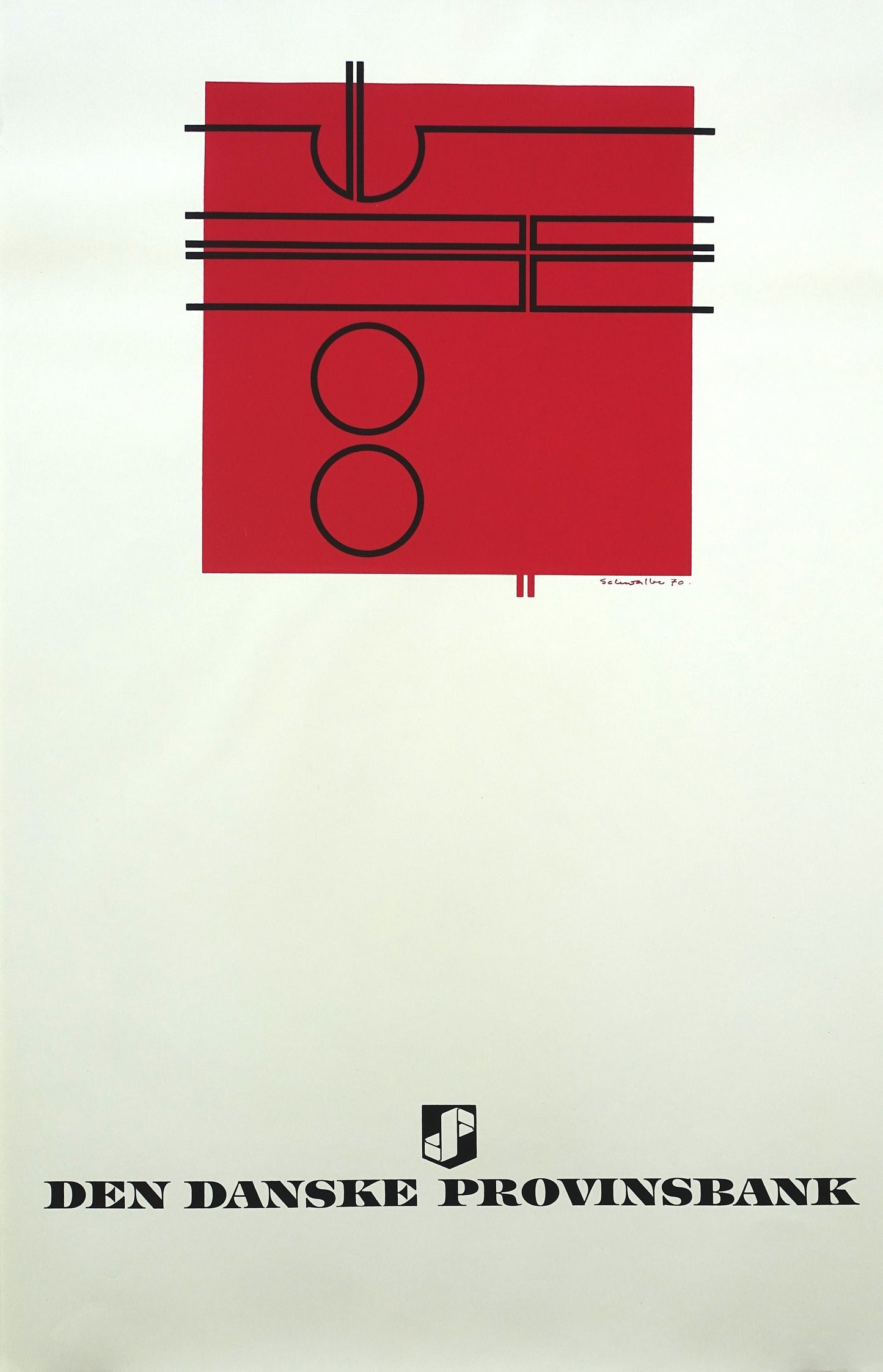 1970 Danish Modern Art (Red) by Ole Schwalbe - Original Vintage Poster