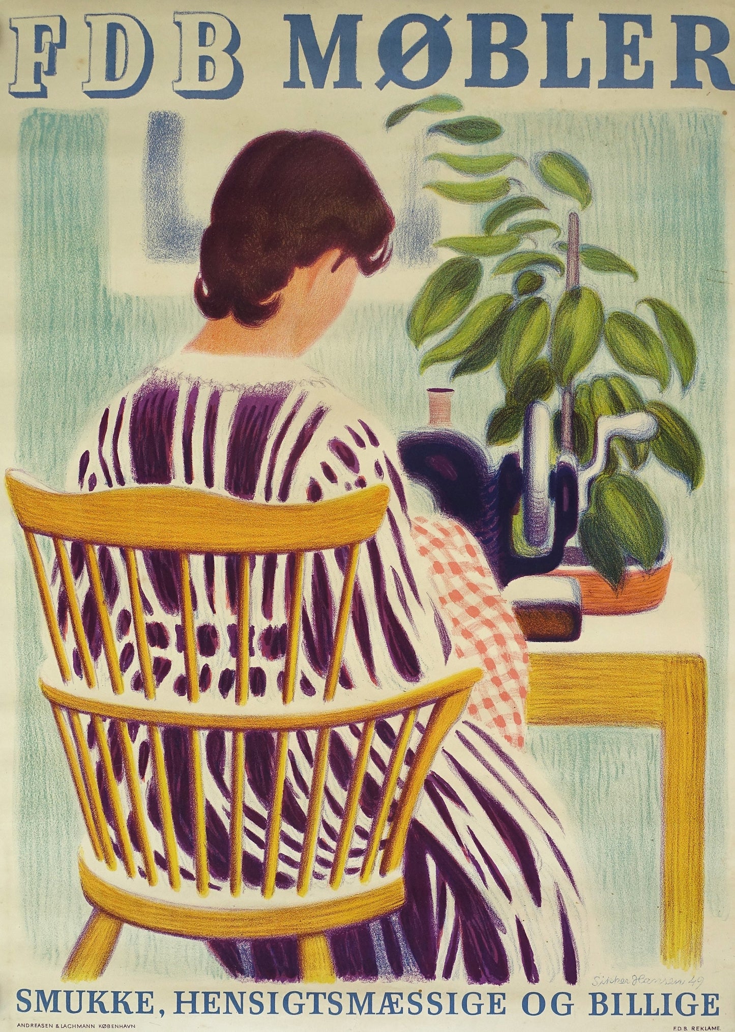 1949 Danish Design Chair for FDB - Original Vintage Poster
