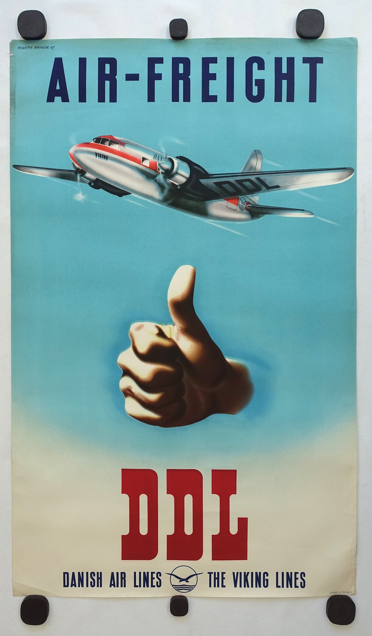 1947 Danish Air Lines DDL by Mogens Bryder - Original Vintage Poster