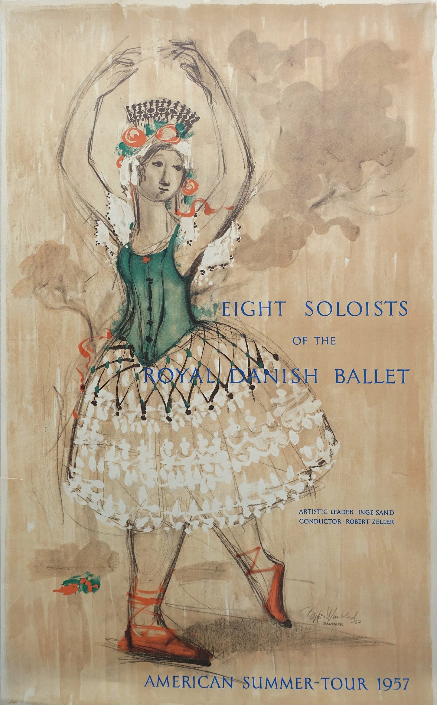 1957 Wiinblad Royal Danish Ballet (text version) - Original Vintage Poster