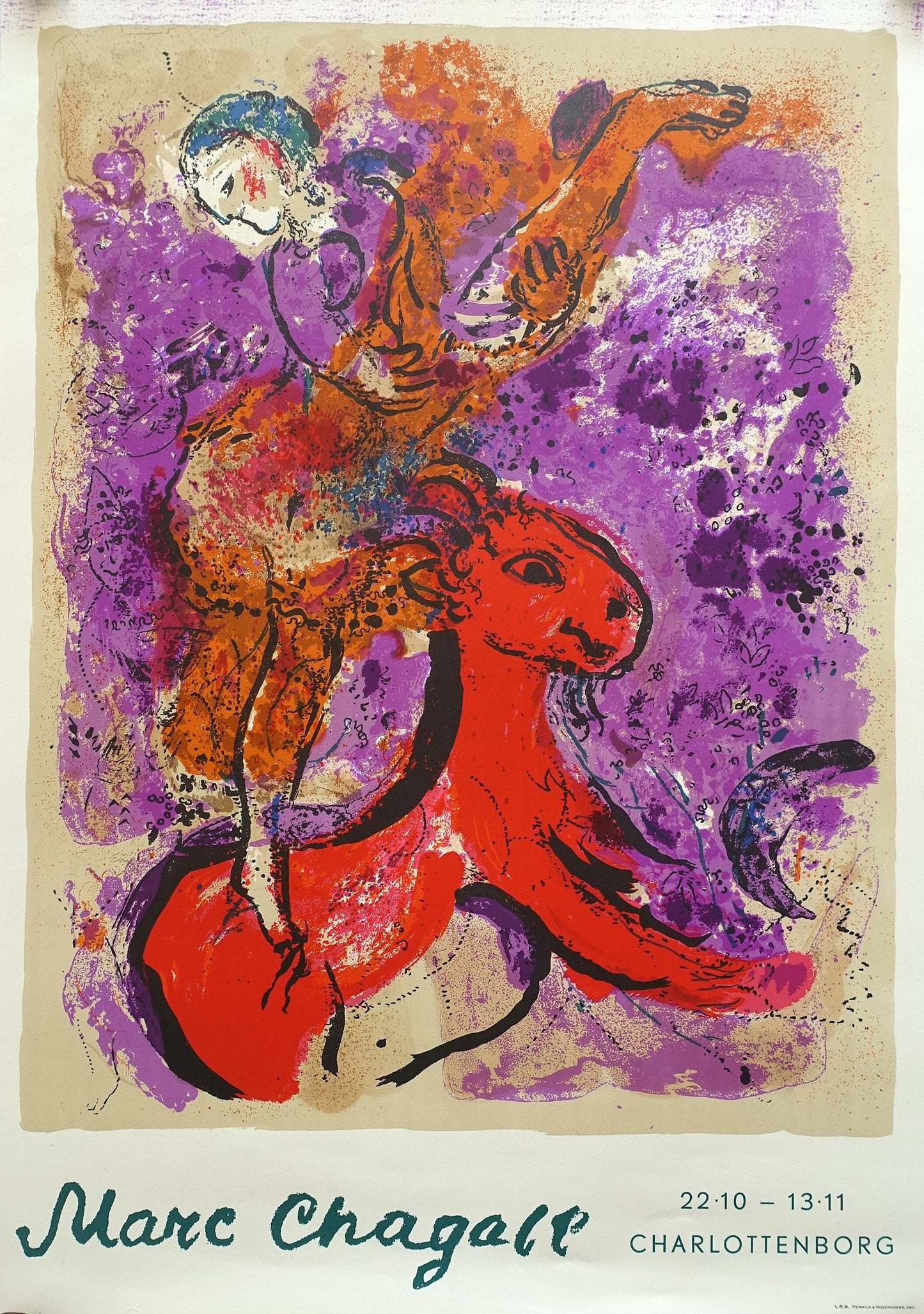 1960 Chagall Exhibition Poster Charlottenborg - Original Vintage Poster