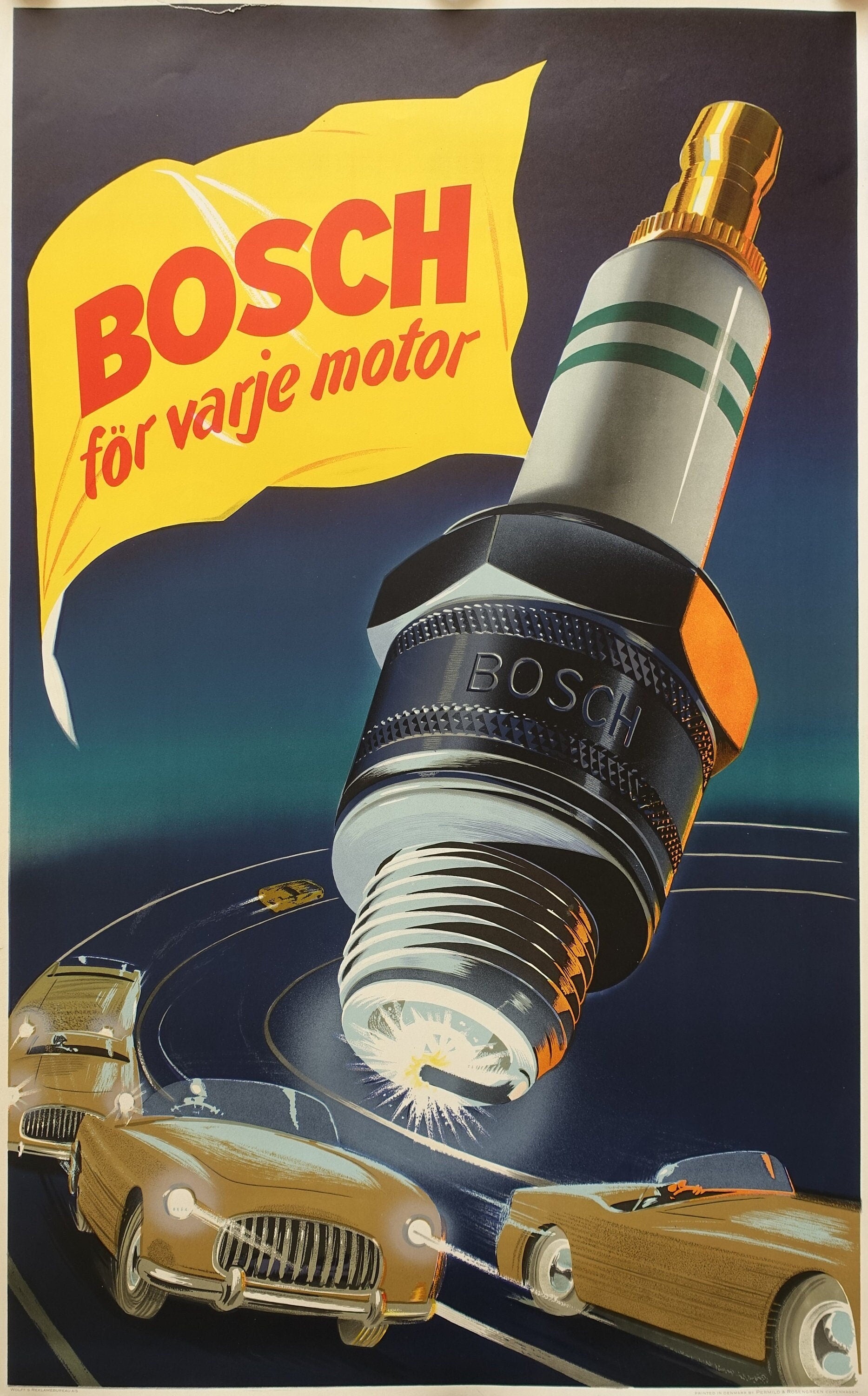 1950s Bosch Spark Plug - Original Vintage Poster – Out of Copenhagen 1950s Bosch Spark Plug - Original Vintage Poster – Out of Copenhagen
