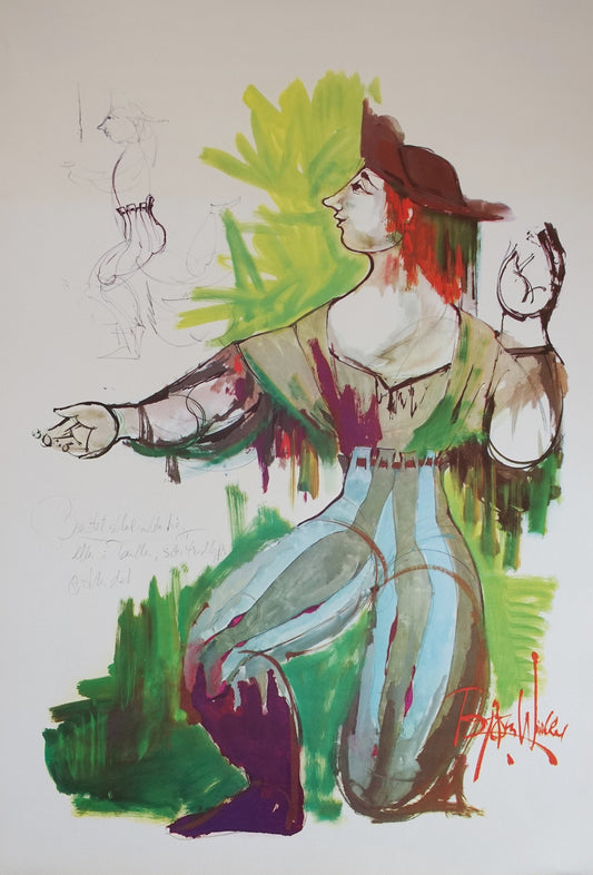 1970s Wiinblad's The Swineherd Costume Sketch - Original Vintage Poster