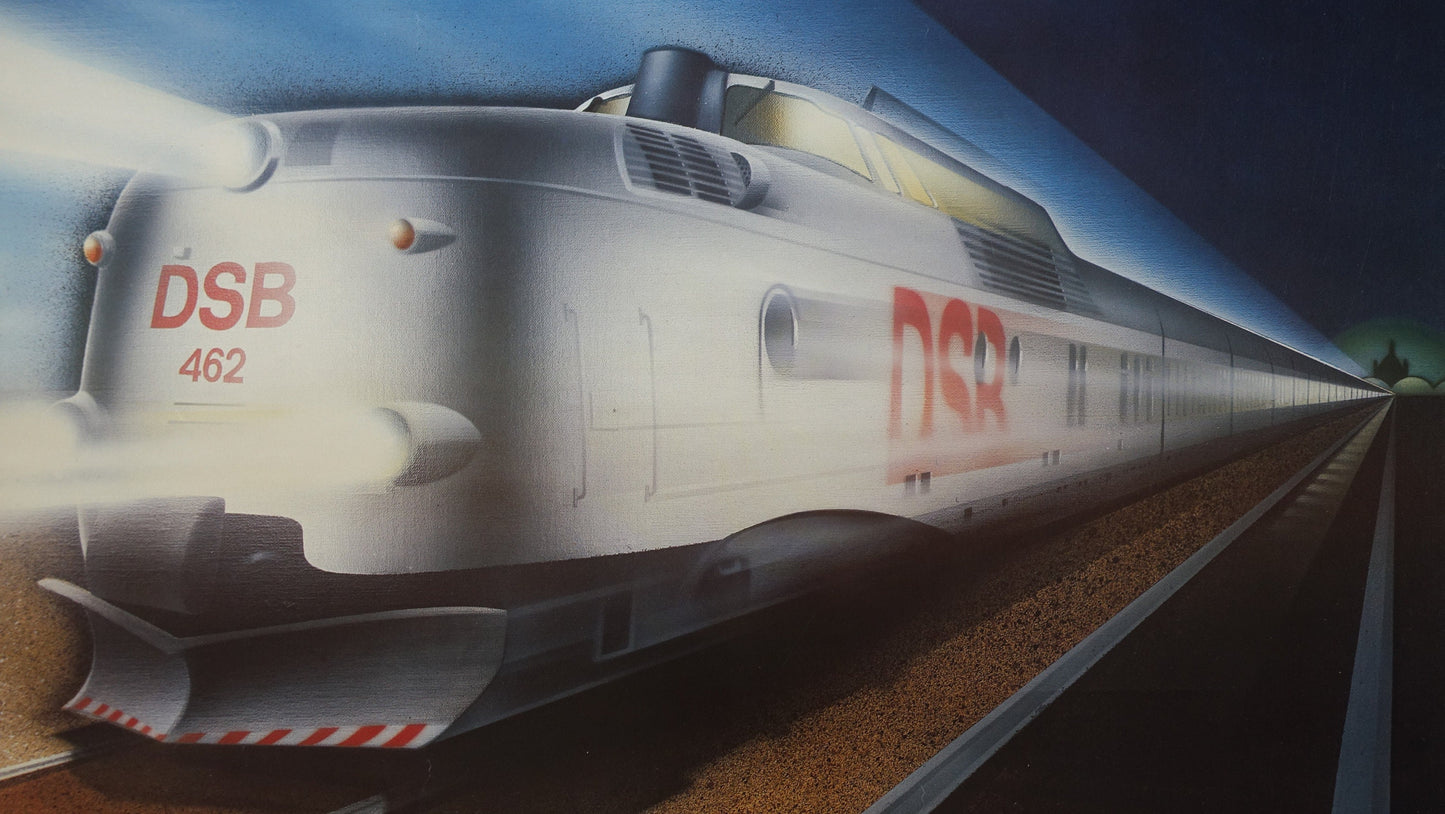 1987 Express Train Sølvpilen Danish State Rails Poster - Original Vintage Poster