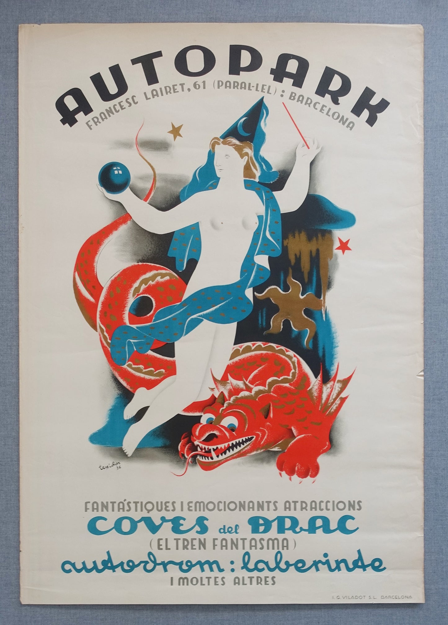 1936 Autopark Theme Park Barcelona - Original Vintage Poster