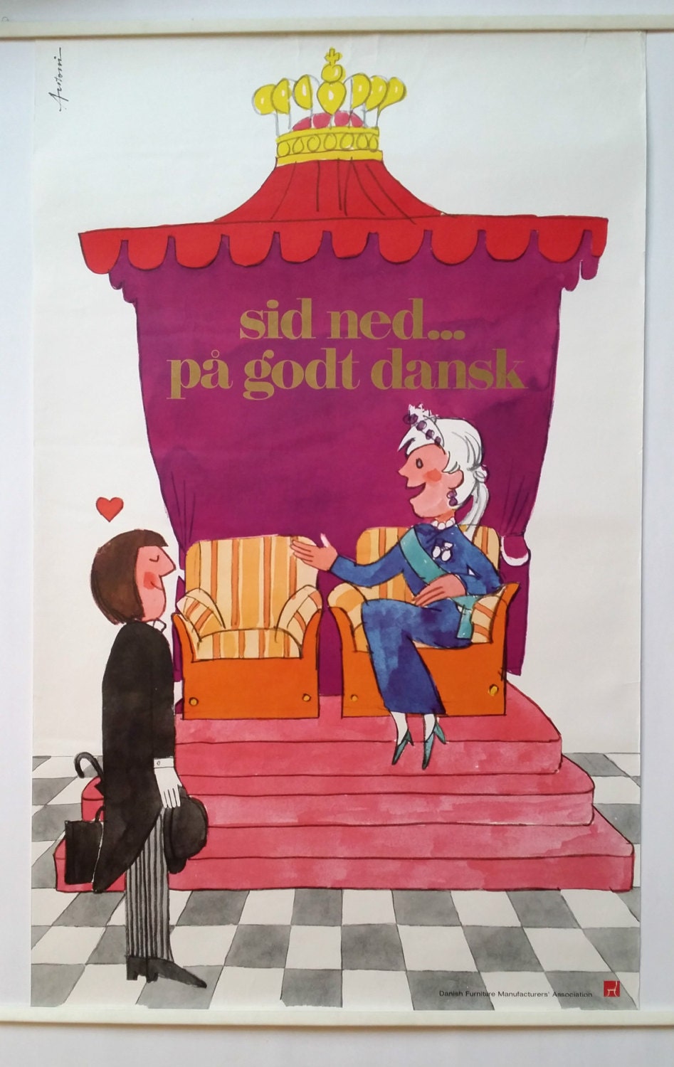 1970s Danish Furniture Quality Control by Antoni (Queen) - Original Vintage Poster